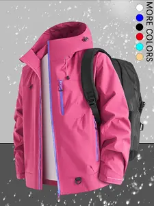 Outdoor Hooded Couple's Mountain Climbing Jacket, Windproof Waterproof Breathable Thick Fabric, Casual Style Fall Winter Hiking Gear