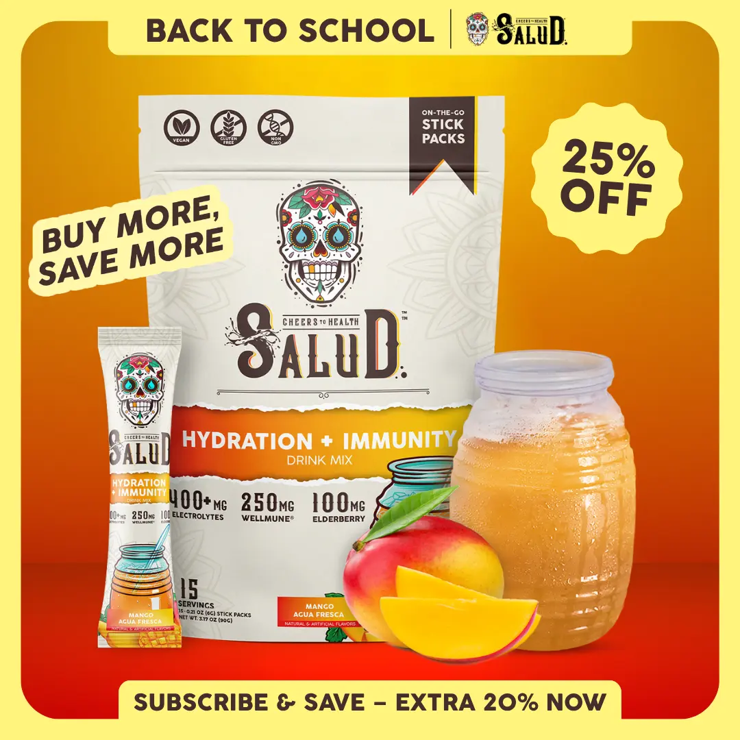 Salud 2-in-1 [Hydration + Immunity - Mango] Electrolytes Powder, Agua Fresca Drink Mix, Elderberry, Dairy & Soy Free, Non-GMO, Gluten Free, Vegan, Low Calorie, 1g Sugar (15 Servings)