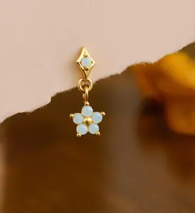 Sterling Silver Floral Dangle Labret Stud Earrings, Helix Piercing, Rook/Cartilage/Conch/Tragus/Helix Drop Earrings, Threaded Flat Back Stud Earring