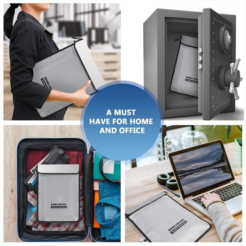 Two Pockets Fireproof Document Bag (2000℉), 15”x 11”Waterproof Fireproof Money Bag for Cash with Zipper, Important Document Storage Organizer for Valuables, Legal Documents Safe