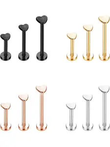 12 Pcs 16G Lip Studs 6mm 8mm 10mm Stainless Steel Internally Threaded Lip Cartilage Tragus Helix Rings Forward Opal CZ Heart Flat Back Monroe Piercing Jewelry