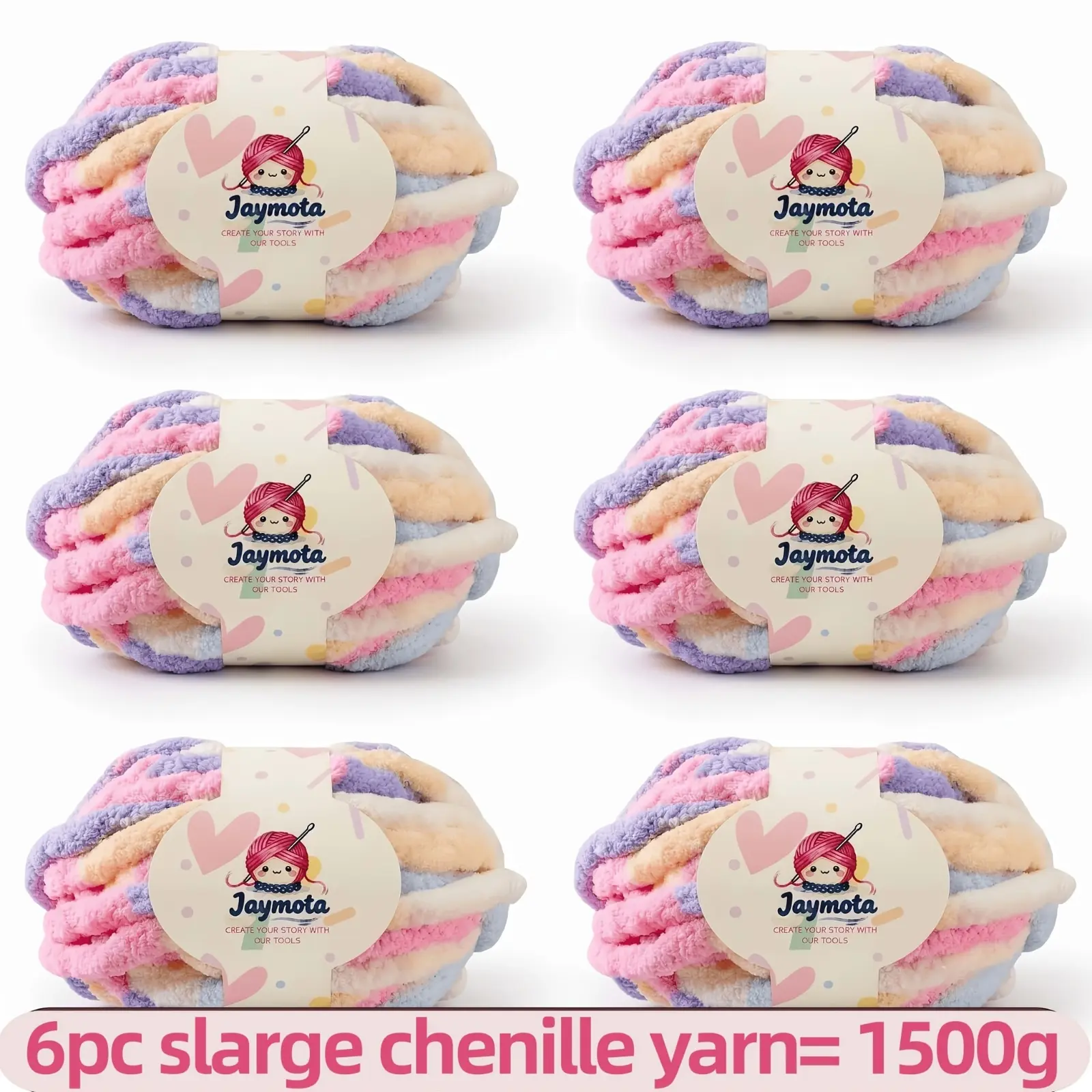 6 Pack Chunky Chenille Yarn 1500g Total, Soft Velvet Super Bulky Yarn for Hand Knitting Blanket, Crochet & DIY Crafts