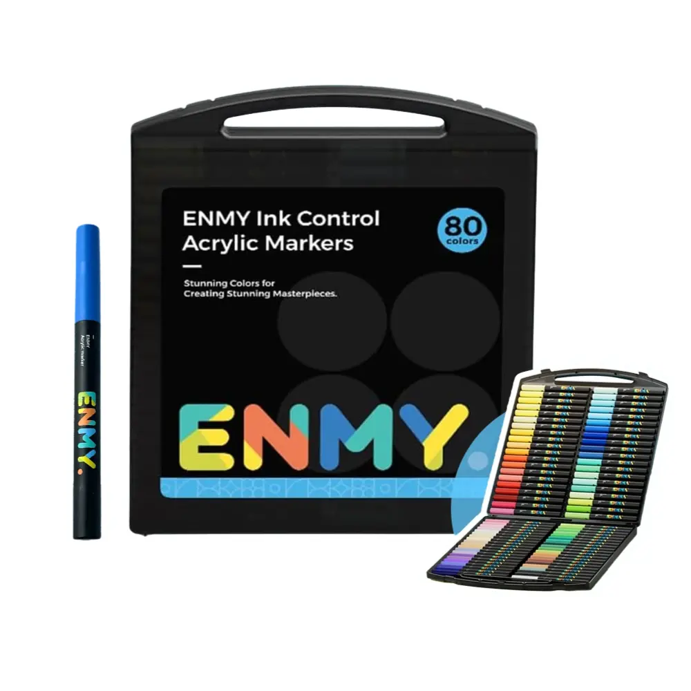 ENMY Acrylic Paint Markers Set - Acrylic Brush Markers & Highlighters with Brush Dot, Fine Tips, Direct-Liquid Ink System, Skin Tones, High Pigment, Larger Ink Capacity for Rock Painting - Office Stationery Art Supplies