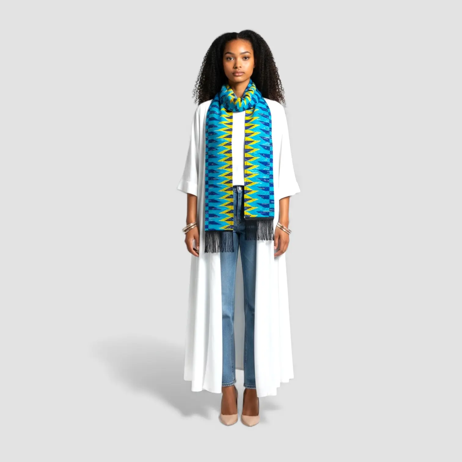 African Print Stole Scarf – Kente Inspired Unisex Wrap, Handmade Ethnic Fashion Accessory
