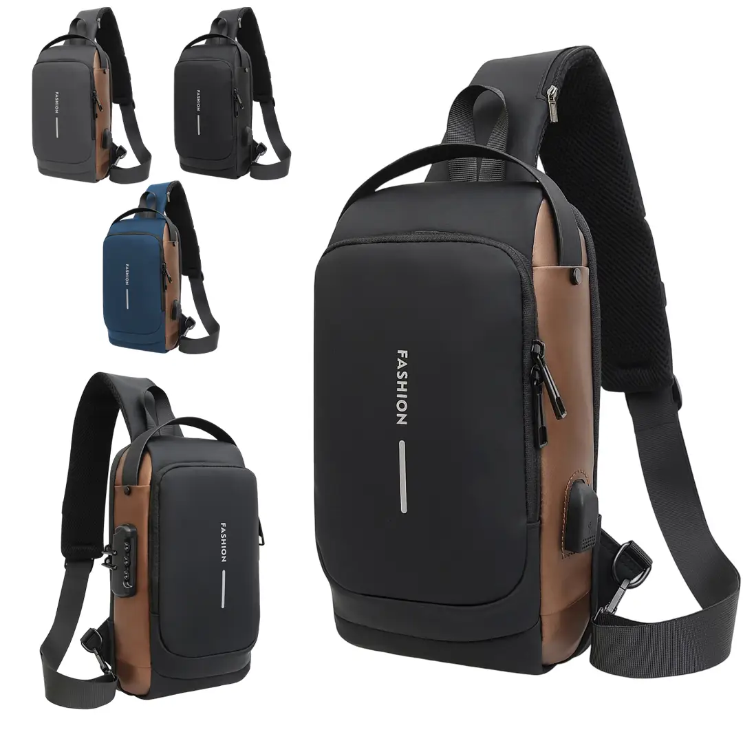 Men's Anti Theft Chest Bag with USB Charging Port Stylish Motorcycle Bike Travel Crossbody Bag Durable Oxford Fabric Adjustable Shoulder Strap Dual Co
