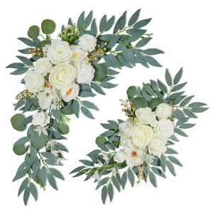 Wedding Arch Flowers 2 Pack Large & Small Garlands for Outdoor Decorations Reusable Silk Material with Clips and Ties White