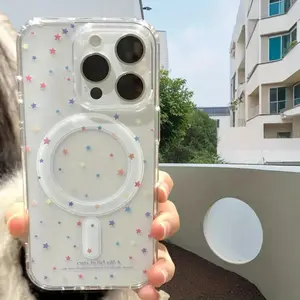 A Colorful Star-Patterned Magnetic Case for iPhone 17 Pro Max Air 16 16e 15 14 Plus 13 12 11 X XS Transparent Acrylic Scratch-resistant skin-friendly feel Smartphone Cover Gift Protection Cellphone