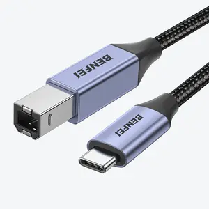 BENFEI USB B to USB C Printer Cable 6.6ft, Nylon Braided, Premium Aluminium Alloy Case Compatible for MacBook Pro, HP, Epson, Canon, Brother, Lexmark, Xerox Printers and Scanner