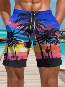Men's Tropical Beach Shorts, Swimwear Shorts, Bikini Print Quick-Dry Swim Trunks, Summer Vacation Short Pants, Loose-Fitting Drawstring Waist