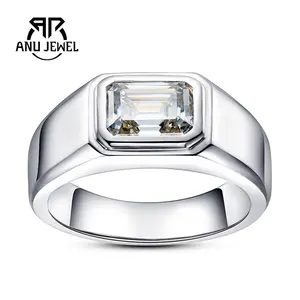 AnuJewel Emerald Cut Moissanite Engagement Ring 2CT D Color VVS1 925 sterling silver Eternity Wedding Promise Anniversary Band Ring for Men with Certificate
