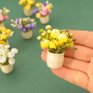 Miniature Mini Plastic Simulation Vase Green Luo Plant Finished Flower Outdoor Doll House Model Accessories For 1:12 Dollhouse