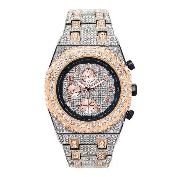 Luxury Black Diamond-Encrusted Chronograph Watch with Bold Design and Multiple Subdials