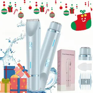 Bikini Trimmer for Women, Electric Shaver and Razor, Intimate Pubic Trimmer, 2-in-1 Body and Facial Hair Removal Double Head for Painless Trimming of Pubic Face Underarm Legs, IPX7 Waterproof, USB Rechargeable Trimmer