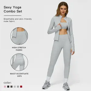 Women's Solid Criss Cross Crop Tank Top & High Waist Leggings & Zip Up Crop Jacket Tracksuit Set by MFVIM - Breathable Comfortable Outfits for Yoga, Gym, Workouts, Running, Yoga Wear, Workout Gym Clothing, Gym Sportswear, Casual Activewear
