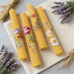 4-pack embossed beeswax sticks, 2x20cm honeycomb pattern, natural honey scent, long-lasting burn, exquisite beeswax candle craft, 10-inch long decorative candles, suitable for home decoration, weddings and gifting, festive celebrations