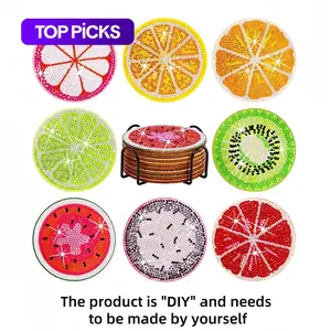 Artificial Diamond Art Coaster, 8 Counts/set Fruit Pattern DIY Diamond Arts Colorful Painting Coaster with Stand, Diy Decorative Craft for Home Office Coffee Table, Diamond Painting Coasters, Cool Summer #TOP PICKS