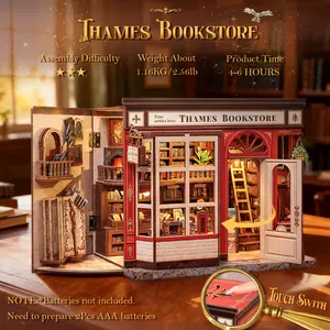 CUTEBEE British Thames Bookstore Book Nook Kit - DIY Miniature Dollhouse 3D Wooden Puzzle for Adults, Cozy Library Bookshelf Decor, Perfect Gifts for Family Friends