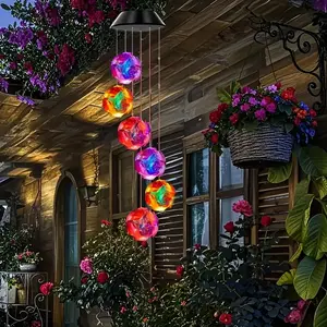 Colorful Solar Wind Chime Light 6LED Rose Shape Design Outdoor Garden Lawn Chandelier Landscape Lights Light Sensor Control No Remote Control Suitable for Outdoor Garden Patio Sidewalk Party Decoration and Holiday Gift Waterproof Hydrangea