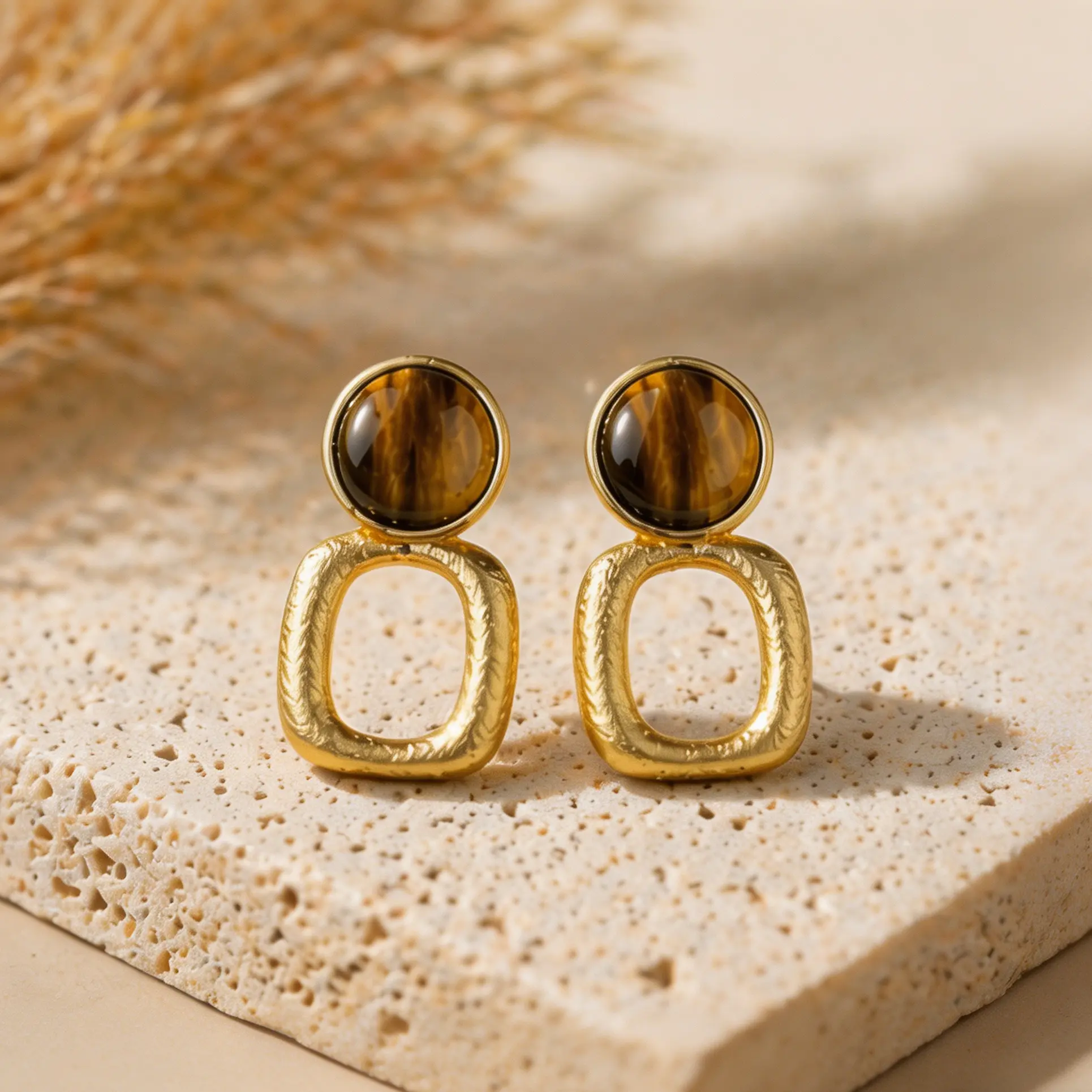 Swyii Modern Brushed Gold-plating Tiger's eye Earring for Women for Party, Elegant Trendy, Daily Decor, Non Tarnish Jewelry, Spring Gift Ideas, Holiday Haul Deals, Party Glam