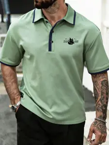 Nautical Vintage Sailboat Polo Shirt, Unisex Sailor Theme Casual Sportswear, Loose-Fitting Random Print Top, Men's and Women's Fashion