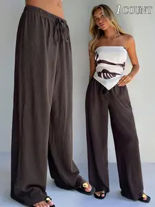 【Plus Size】 Plain Tie Front Pants, Casual Fitted Pants, Casual Comfy Trousers for Daily Wear, Women's Bottoms for All Seasons, Casual Travel Slacks, Casual Outdoor Trouser