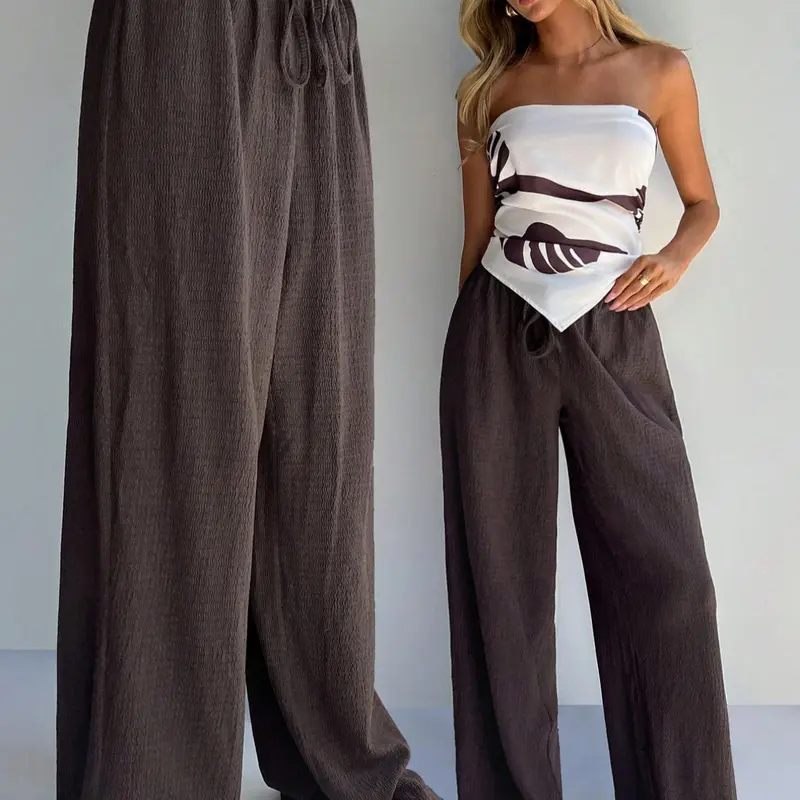 【Plus Size】 Plain Tie Front Pants, Casual Fitted Pants, Casual Comfy Trousers for Daily Wear, Women's Bottoms for All Seasons, Casual Travel Slacks, Casual Outdoor Trouser