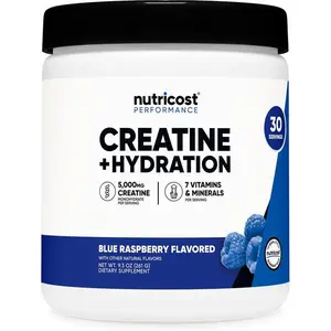 Nutricost Creatine Monohydrate + Hydration Blue Raspberry Flavored (30 Servings) - 7 Vitamins & Minerals, 5000mg of Creatine Per Serving