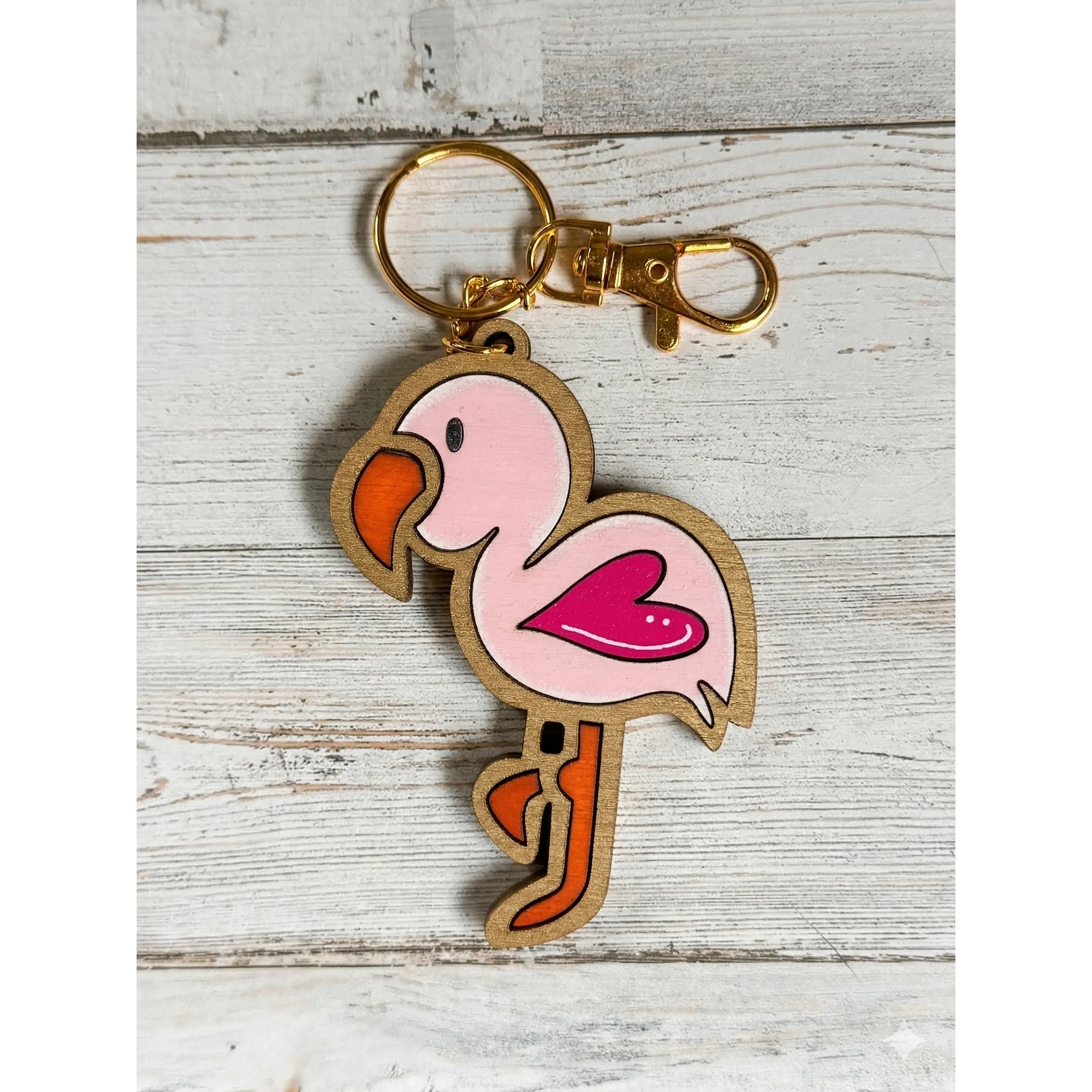 Hand-Painted Wooden Flamingo Keychain/Bag Charm