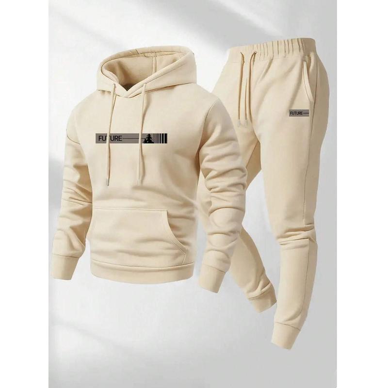 Men's two-piece set: a casual crew neck long-sleeved hooded sweatshirt and sweatpants set, suitable for winter and autumn.Includes a sweater, hoodie, sweatpants, jogging pants, and more. Clothes Menswear Polyester pocket waist sportswear indoor outdoor zi