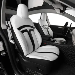 EKR Custom Fit Tesla Model 3 Car Seat Covers (Fits 2017-2025 Standard Long Range) Full Leather Black Waterproof Stain-Resistant Easy Install All-Season Car Seat Protection Interior Upgrade 2-Year Warranty