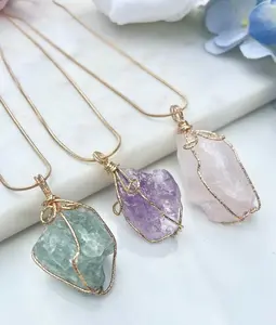 Natural Gemstone Necklace Chakra Stone Pendant Energy Healing Crystal with Chain | Jewellery | accessories women