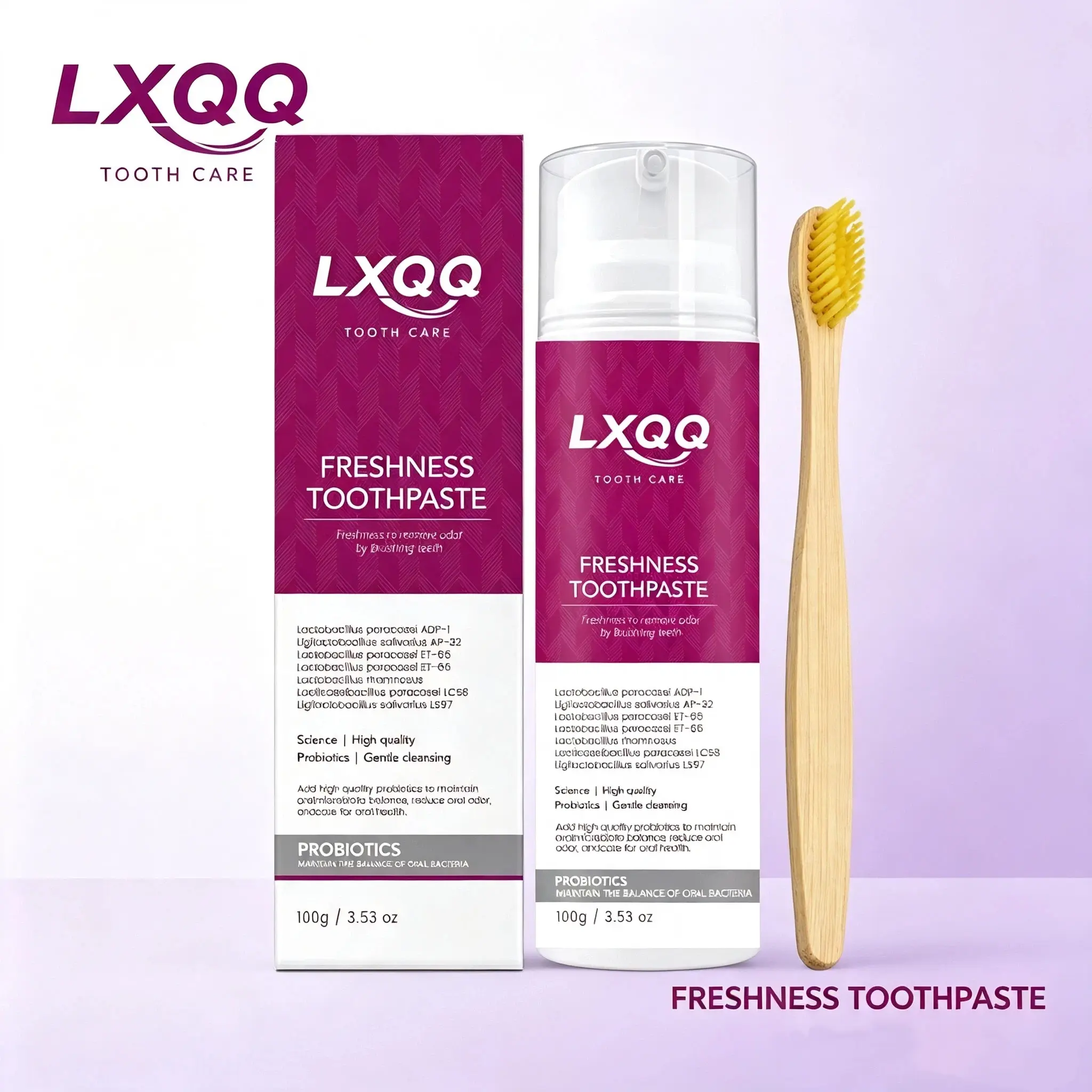 LXQQ Probiotics Freshness Toothpaste 100g – Gentle Oral Care, Balances Mouth Bacteria, Eliminates Bad Breath, 24H Fresh Mint, Whitening & Enamel Safe