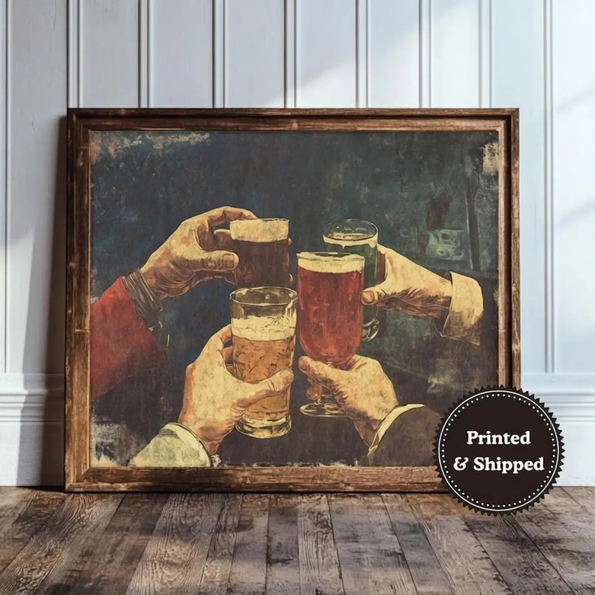 Vintage Bar Cart Art, Dark Academia Gift, Moody Cheers Print, Rustic Cocktail Bar Decor, Antique Beer Drinker Poster, Printed and Shipped, Must-Have Basic, Always Handy, Classic Cuts, Always On Point