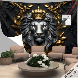 [2D Flat Printing] 1 piece - extra large size - noble and domineering lion king digital printing tapestry, aesthetic printing polyester material - living room bedroom party decoration - free hanging clip wall decoration Tapestry Wall Mural