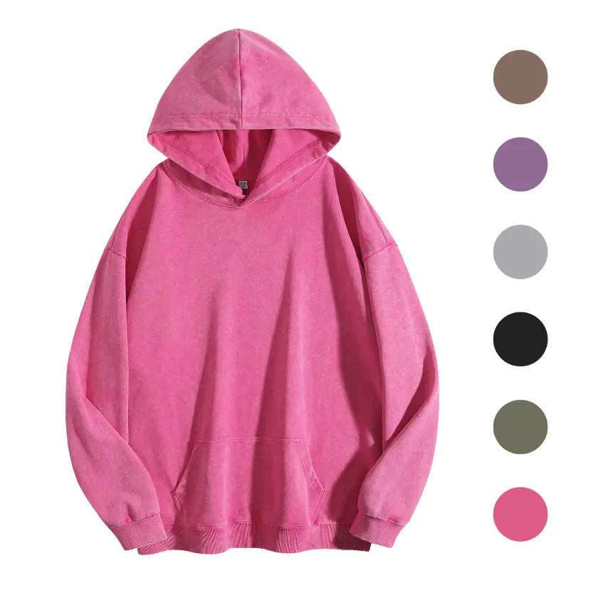 Women's Acid Wash Pullover Hoodie - Minimalist Vintage Cotton-Blend Top with Drop Shoulders, Plus Size, Sweatshirt, Style