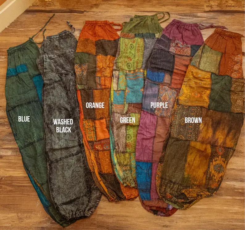 Hippie Patchwork Cotton Joggers, Patchwork Drawstring Clothing, Unique Pants, Boho Design, Free Spirit Style, Men's Women's Hippie Pant