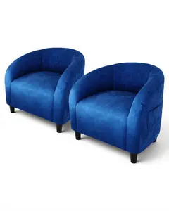 Accent Chair Set of 2 Club Chair Cozy Armrest Upholstered Barrel Chair with Solid Legs for Living Room Bedroom Study Waiting Room(Navy Blue)