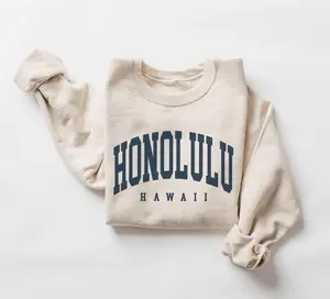 Honolulu City Sweatshirt, Hawaii Pullover, Vintage Varsity Aesthetic, Trendy Travel Destination Gift, Unisex Crewneck Sweatshirt