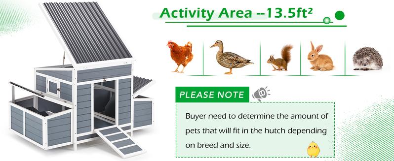 AECOJOY Large Chicken Coop 56" Wooden Yard Poultry Pet Hutch with Nesting Box Easy to Clean Waterproof UV Proof Two Chicken Nests Included Enclosure for 3-5 Chickens or 5-8 Bantams - Litter Tray Litter Tray