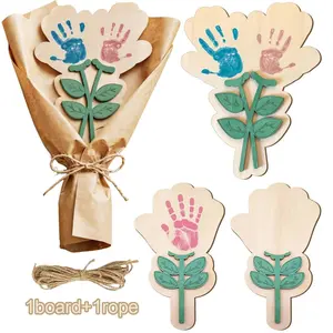 DIY Mother's Day Gift, Handprint Wooden Plaque, Blank Wooden Embryo Flower, Customizable, Hemp Rope, Home Decor Products, Wooden Home Sign, for Mom, Grandma, Aunt