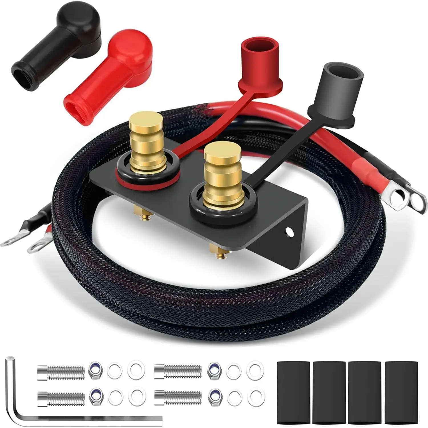 SUNMORN Battery Jump Post Kit with 59.06in Cable, Metal Insulation Mounting Bracket, Screws – Heavy Duty Remote Charging Relocation Terminals for ATV, Washers, Campers, Golf Carts