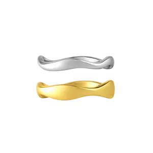 Two Tone Wave Ring Set