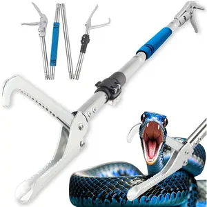 69" Heavy Duty Professional Folding Snake Grabber Tongs, Wide Jaw Long Handle Stainless Steel Snake Handling Tool with Sponge Handle for Rattlesnake Feeding