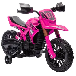 Kids Motorcycle, 6V Battery Powered Dirt Bike with Training Wheels, Horn & Start Sound, Electric Motorcycle for Kids 3-8 Years, Pink