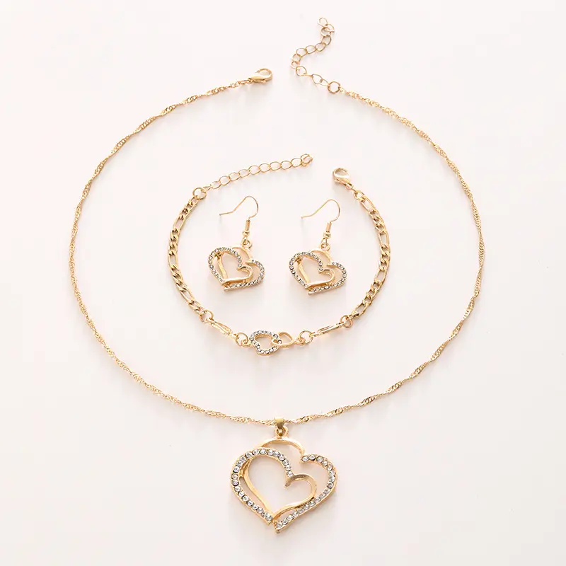 Women's 1-Set Rhinestone Alloy Drop Jewelry Set - Romantic Sparkling Heart-Shaped Pendant, Earrings, Necklace, Bracelet - Female Party, Valentine's Day Gifts, Heart Jewelry Sets