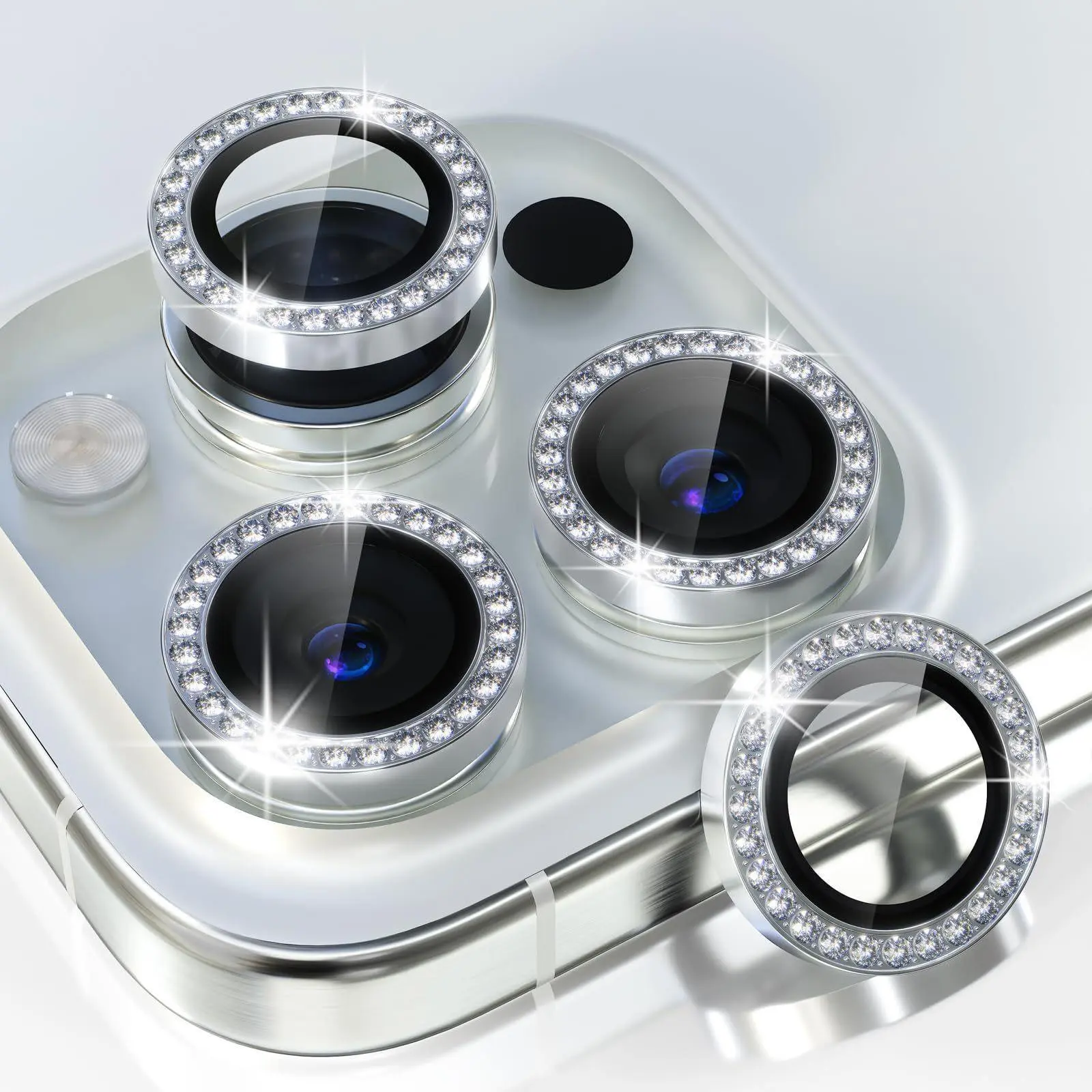 Rhinestone Camera Lens Protector for iPhone 17 Pro Max, Ultra HD Diamond Lens Film for iPhone 17 Pro/16/15/14 Pro/Plus/Pro Max, Titanium Alloy Tempered Glass Anti-Fall Camera Lens Protection