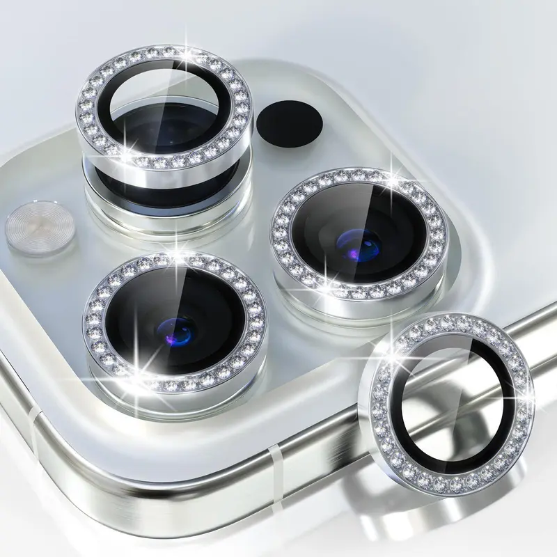 Rhinestone Titanium Alloy Tempered Glass Camera Lens Protector for iPhone Series, Ultra HD Diamond Film for 17 Pro Max/16/15/14 Pro/Plus Models, Anti-Fall Mobile Phone Accessory, 3 Sets Total