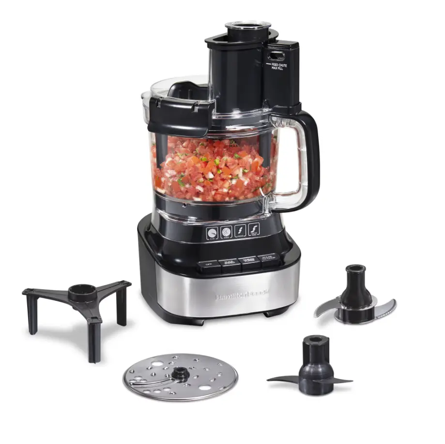 Hamilton Beach Stack & Snap 10-Cup Food Processor, 500 W, 2-Speed with Pulse, Extra-Large Chute and Bowl Scraper, Black