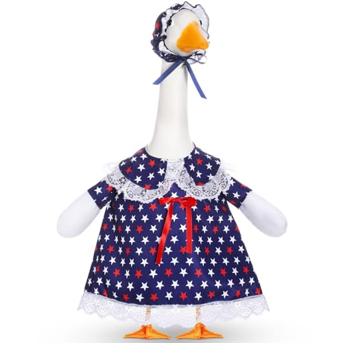 4th of July Porch Goose Outfits for 23'' Cement Plastic Porch Goose Statue(not included goose), Memorial Day Patriotic Porch Goose Clothes with Flag Star Red Blue White Strip Porch Goose Costume for Independence Day Summer Lawn Yard Garden Porch Decor