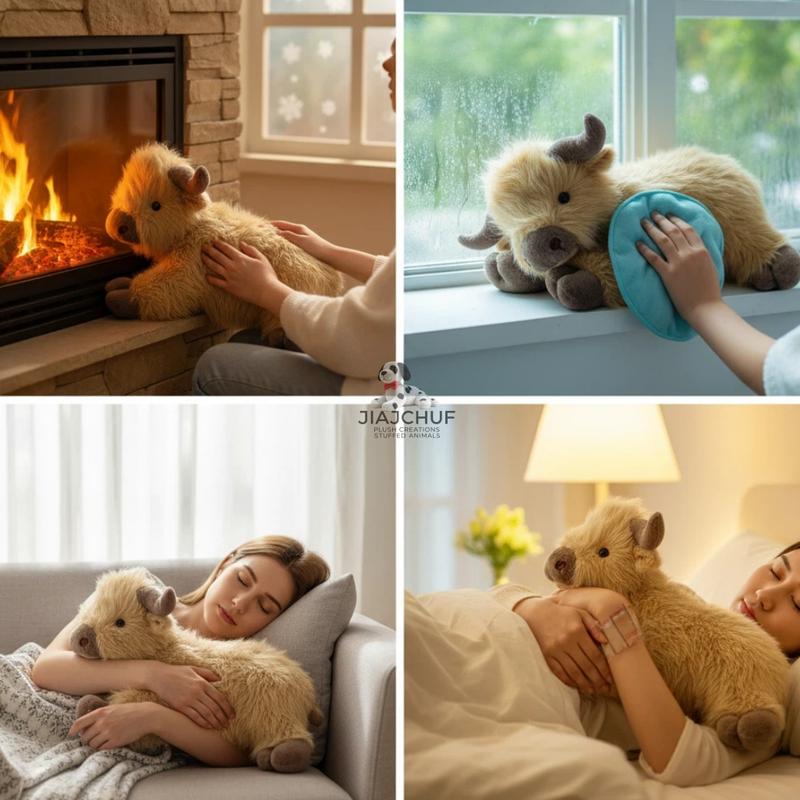 Giant Heatable Highland Cow Plush, 53cm/43cm Microwave Safe Stuffed Animal, Heating Pack & Weighted Limbs, Warm Toy for Adults & Kids
